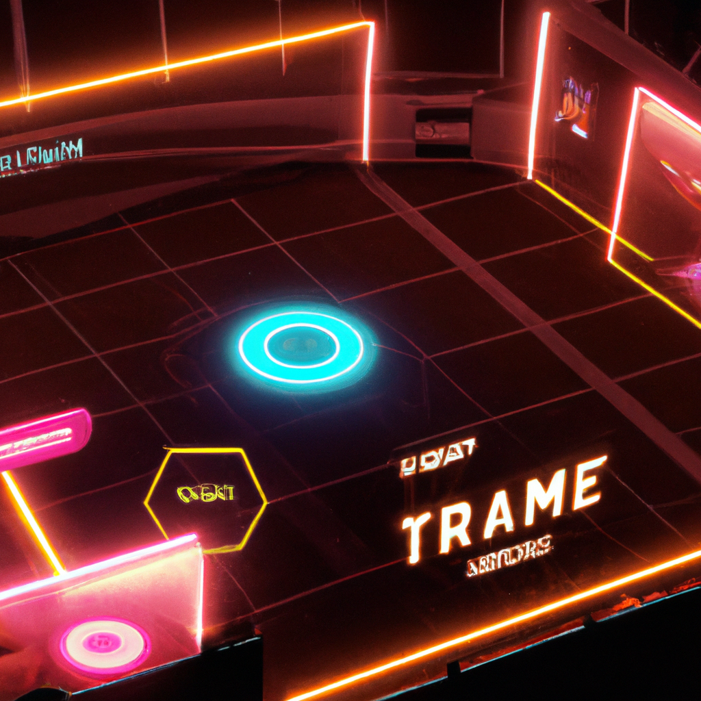 NightArcadia hero art: neon arena slices and vignettes